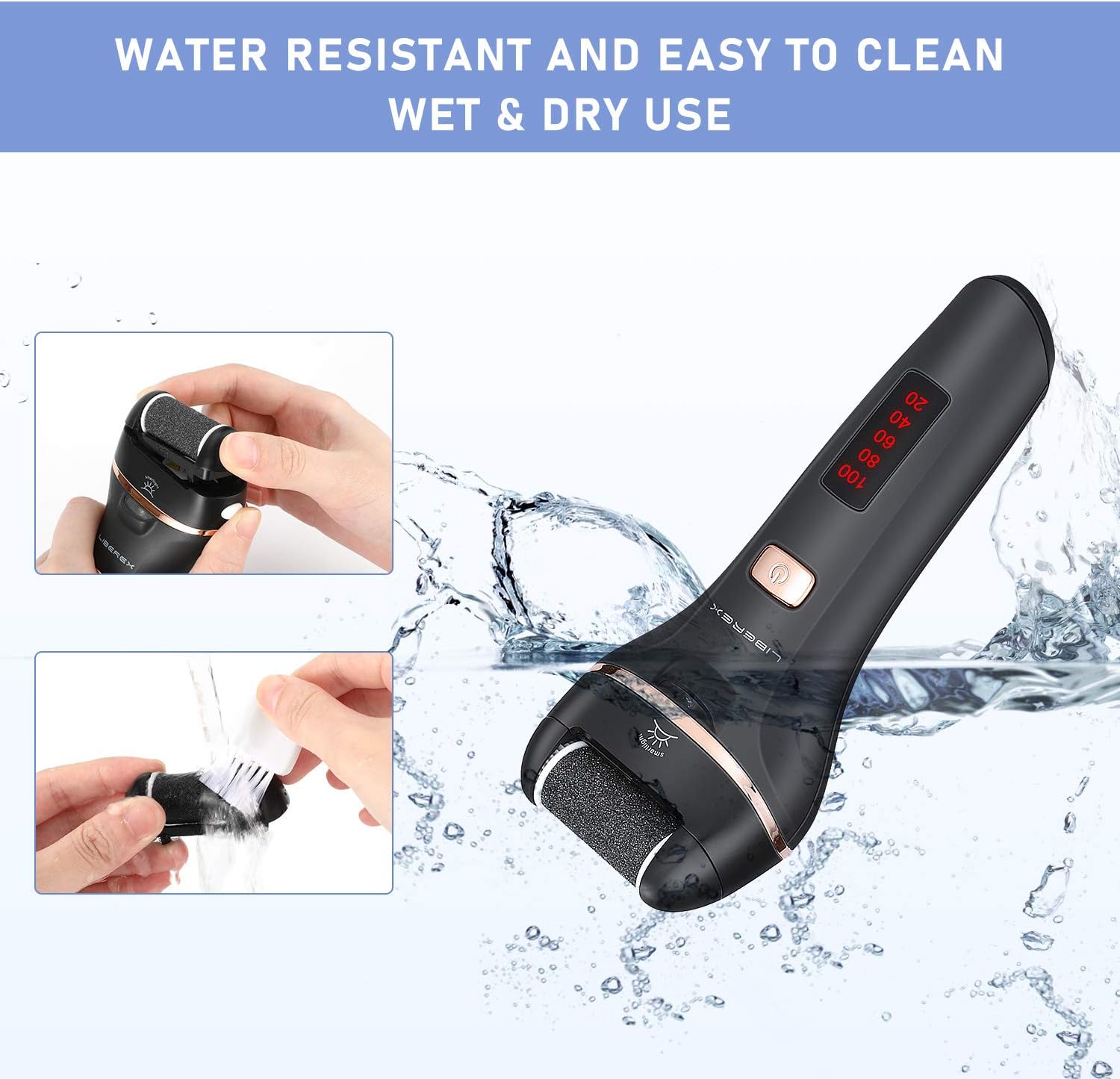 Liberex Electric Callus Remover - Rechargeable Foot File Callus Shaver Hard Skin Remover Pedicure Tools with 4 Roller Heads, for Cracked Heels Calluses and Dead Skin, 2 Speed, Battery Display: Health & Personal Care