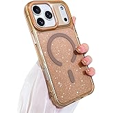 SAKUULO Magnetic Case for iPhone 17 Pro Max Compatible with Magsafe, Bling Glitter Laser Iridescent Crystal Sparkly Luxury Shockproof Protective Cover for Women Men, Glitter Gold
