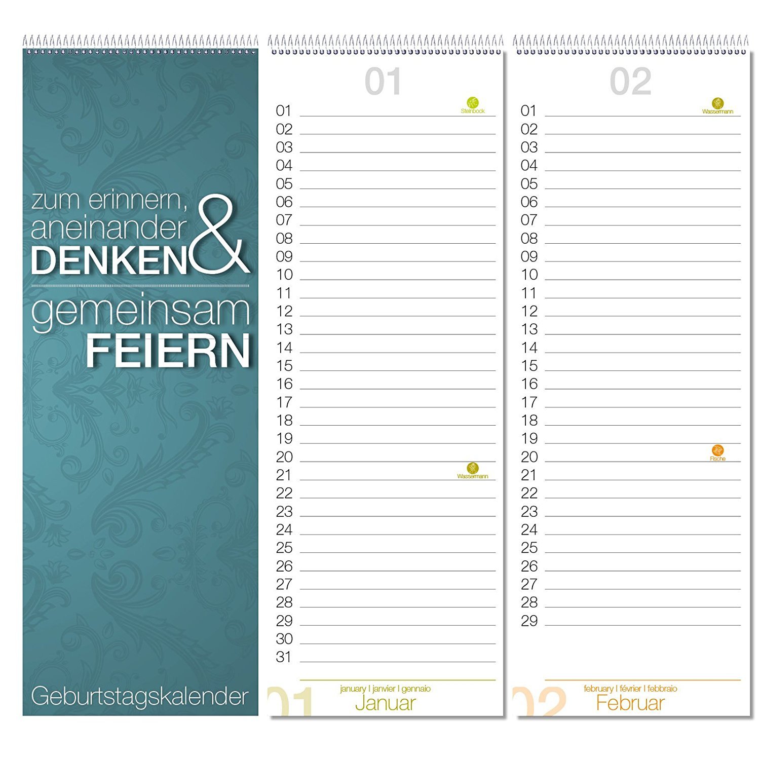 1 Geburtstags-Kalender mit Sternzeichen I dv_192 I 105 x 197 mm I 