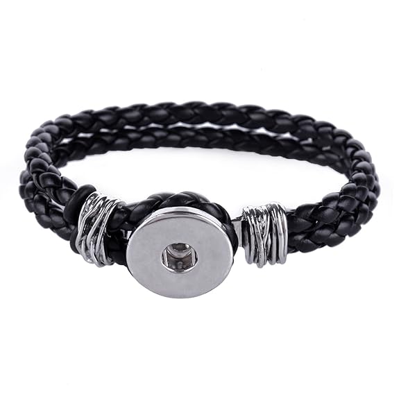 Morella Damen Click-Button Armband Kunstleder geflochten schwarz