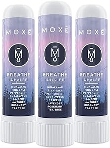 MOXE Breathe | Pink Himalayan Sea Salt Inhaler | Help Clear Congestion, Improve Breathing and Boost Focus | Aromatherapy Sinus Inhaler | Peppermint, Eucalyptus and Lavender Essential Oils (3 Pack)