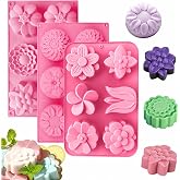 Silicone Soap Molds, different Cavities Soap Mold with Different Shapes, Perfect for Soap Making, Handmade Cake Chocolate Desserts Biscuit Pudding Teacake Jelly （3 Pack - Flower）