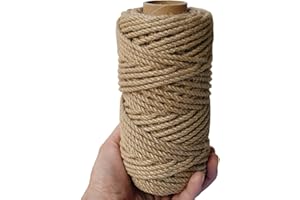 ILIKEEC 4mm Jute Twine, 164 Feet Braided Jute Rope, Heavy Duty and Thick Twine Rope for DIY Artwork, Bundling, Home Decor, Gardening Applications (4MM 164FT)