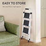 KINGRACK 3 Step Folding Ladder Steel Non-Slip Wide Pedal Handle White Portable view 7