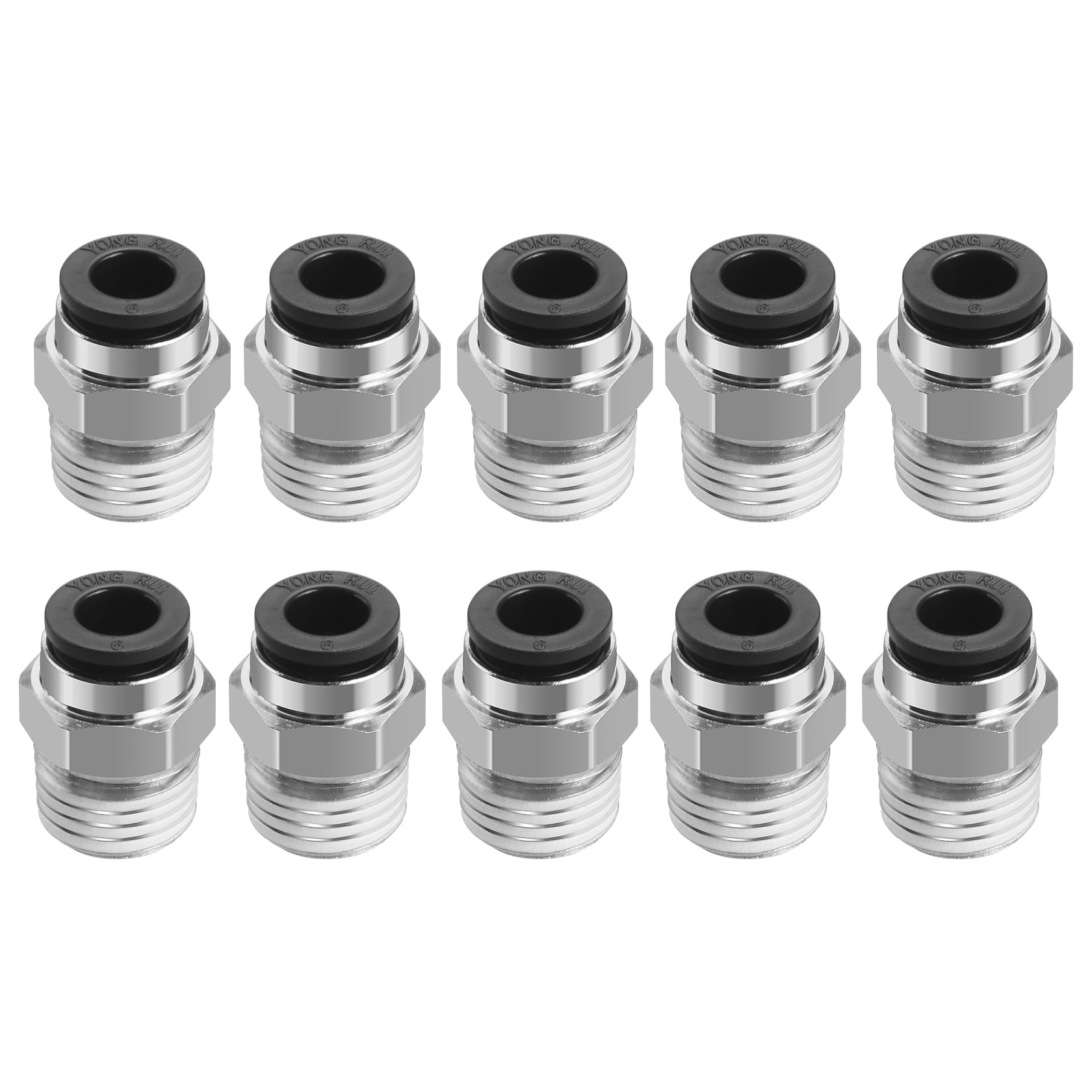 Heschen M6 Straight Pneumatic Push to Quick Connect Fittings, PC6-02, PT1/4'' Male Thread Connector, 6mm Tube OD, 10 PCS