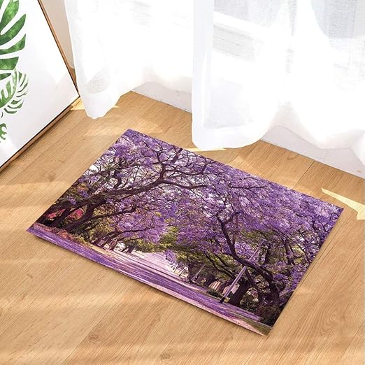 Amazon Com Cdhbh Purple Flower Sea Landscape Bath Rugs Flowers Spring Blooms Branches Non Slip Doormat Floor Entryways Indoor Front Door Mat Kids Bath Mat 15 7x23 6in Bathroom Accessories Kitchen Dining