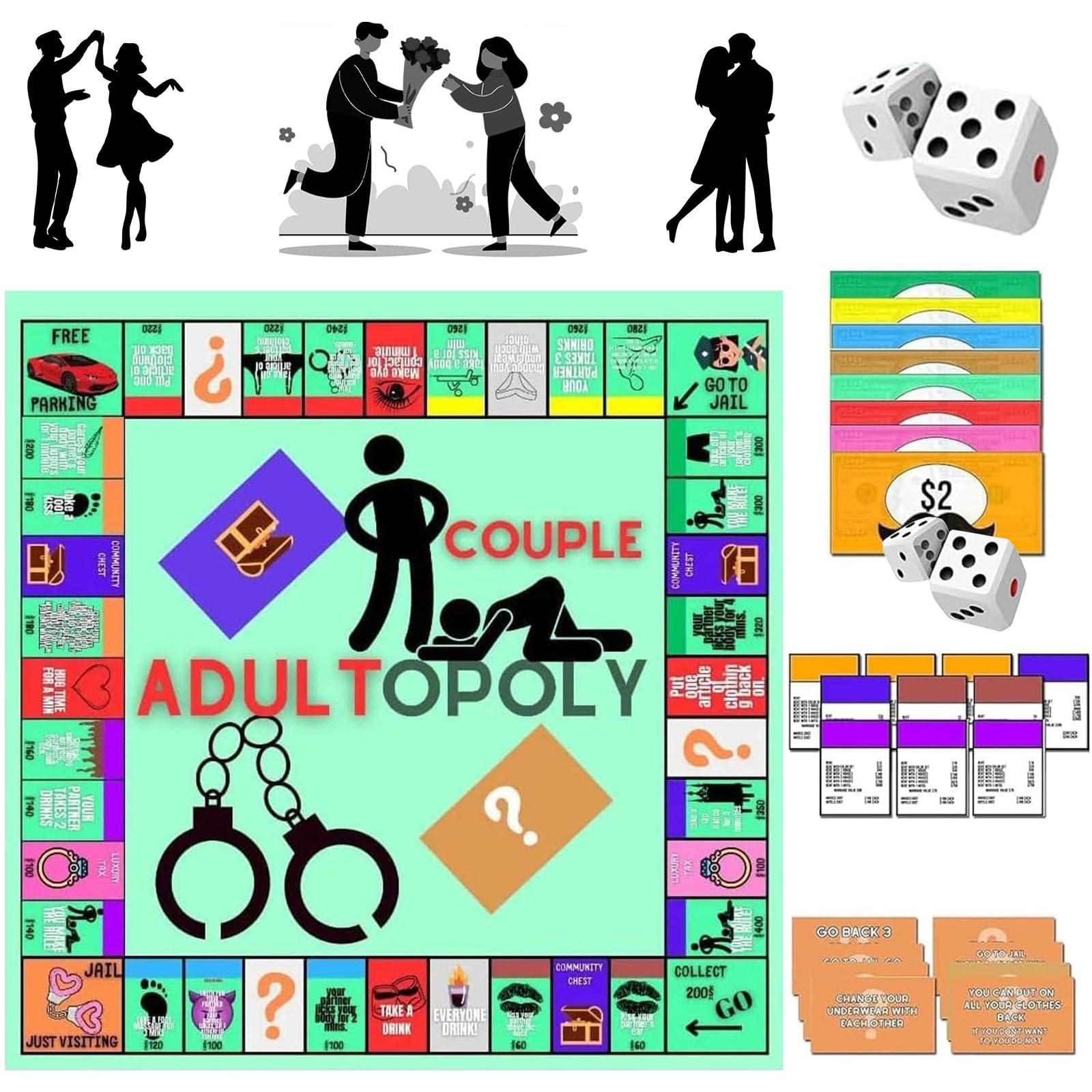 Adultopoly Board Game, Couple Board Game,Relationship Card Game, Couple Board Games for Adults, Adultopoly Bedroom Games, Conversation Cards for Couples Game for Adults (1/Set)