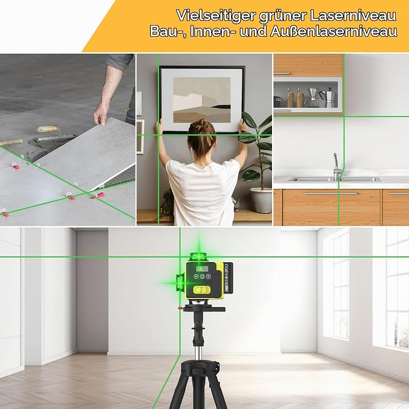 Kreuzlinienlaser 16-Linien, 4x360 Grad Grün Selbstnivellierend Laser Wasserwaage mit 2xBatterien 4D-Laser Baulaser linienlaser kreuzlaser mit 16 Linien/Fernbedienung/IP54 Wasser (Ohne Ständer)