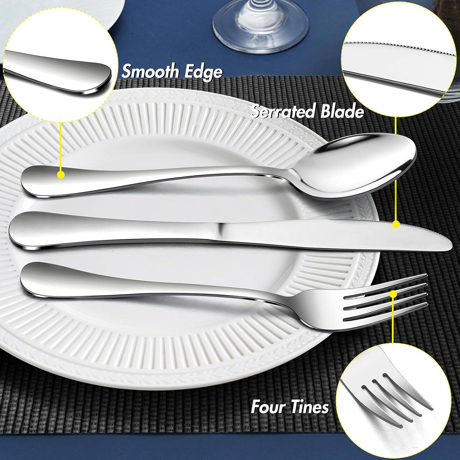 24 Piece Cutlery Sets with 6 Piece Steak Knives, Homikit Stainless Steel 30-Piece Silver Cutlery Flatware Set - Image 5