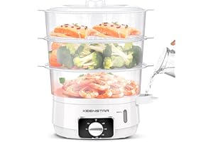 KEENSTAR 13.7QT Electric Food Steamer for Cooking, Vegetable Steamer with 3 Tiers BPA-Free Baskets, 800W Fast Simultaneous Cooking, 60-Minute Timer, Ideal for Veggies Seafood Rice