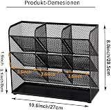 Marbrasse Mesh Desk Organiser Black 9 Compartments Pen Holder Rack view 7