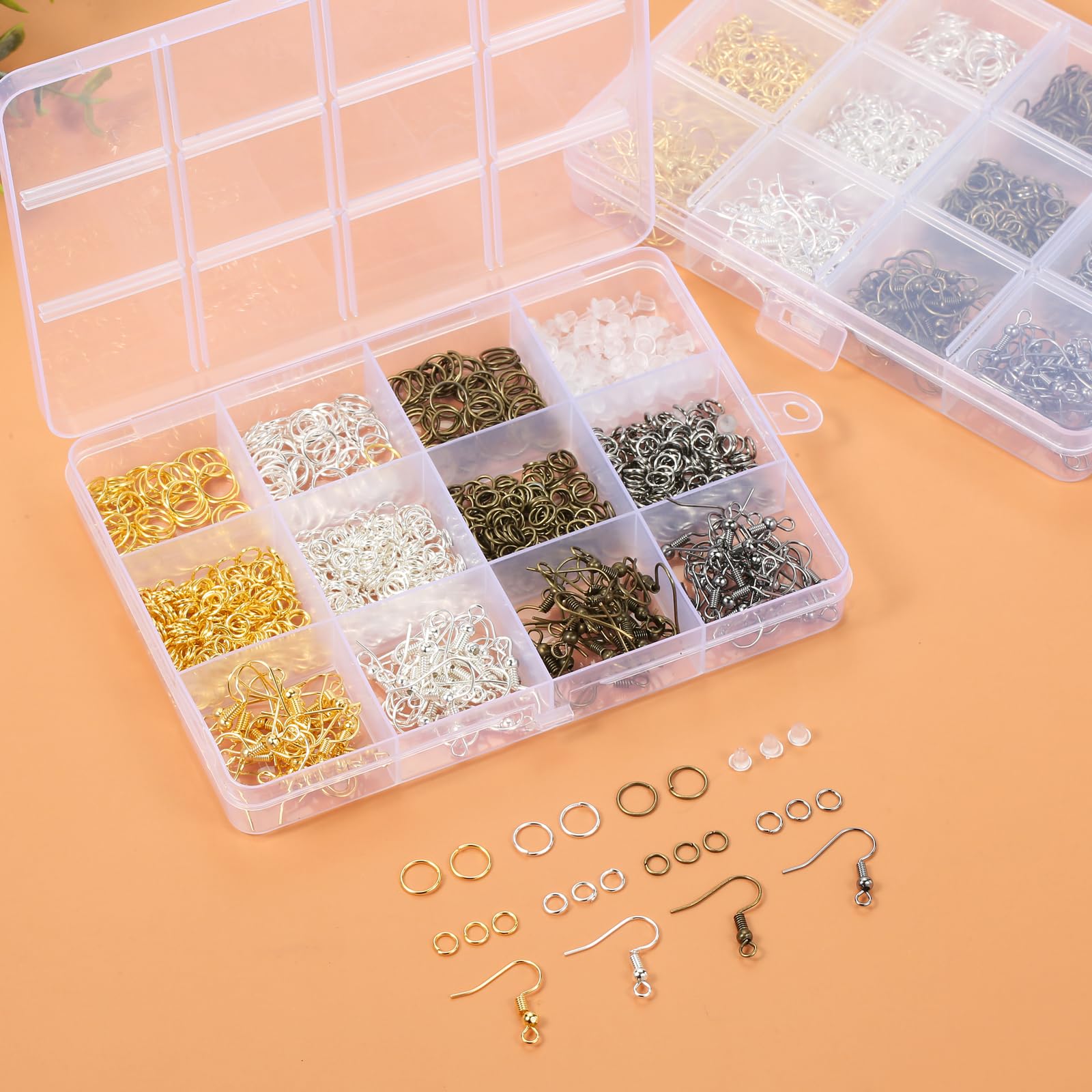 4 Colors Earring Hooks, 890 Pcs Earring Making Supplies Kit with Hypoallergenic Ear Wires Hooks, Open Jump Rings and Earring Backs for Jewelry Making Findings