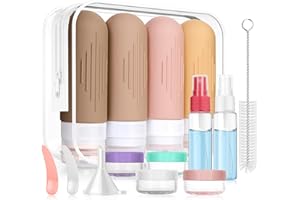 JBYAMUS 16 Pcs Silicone Travel Bottles Set, Leak-Proof Travel Size Toiletries, TSA Approved Travel Bottles for Toiletries, Portable Travel Toiletries Containers for Women (X-Brown)
