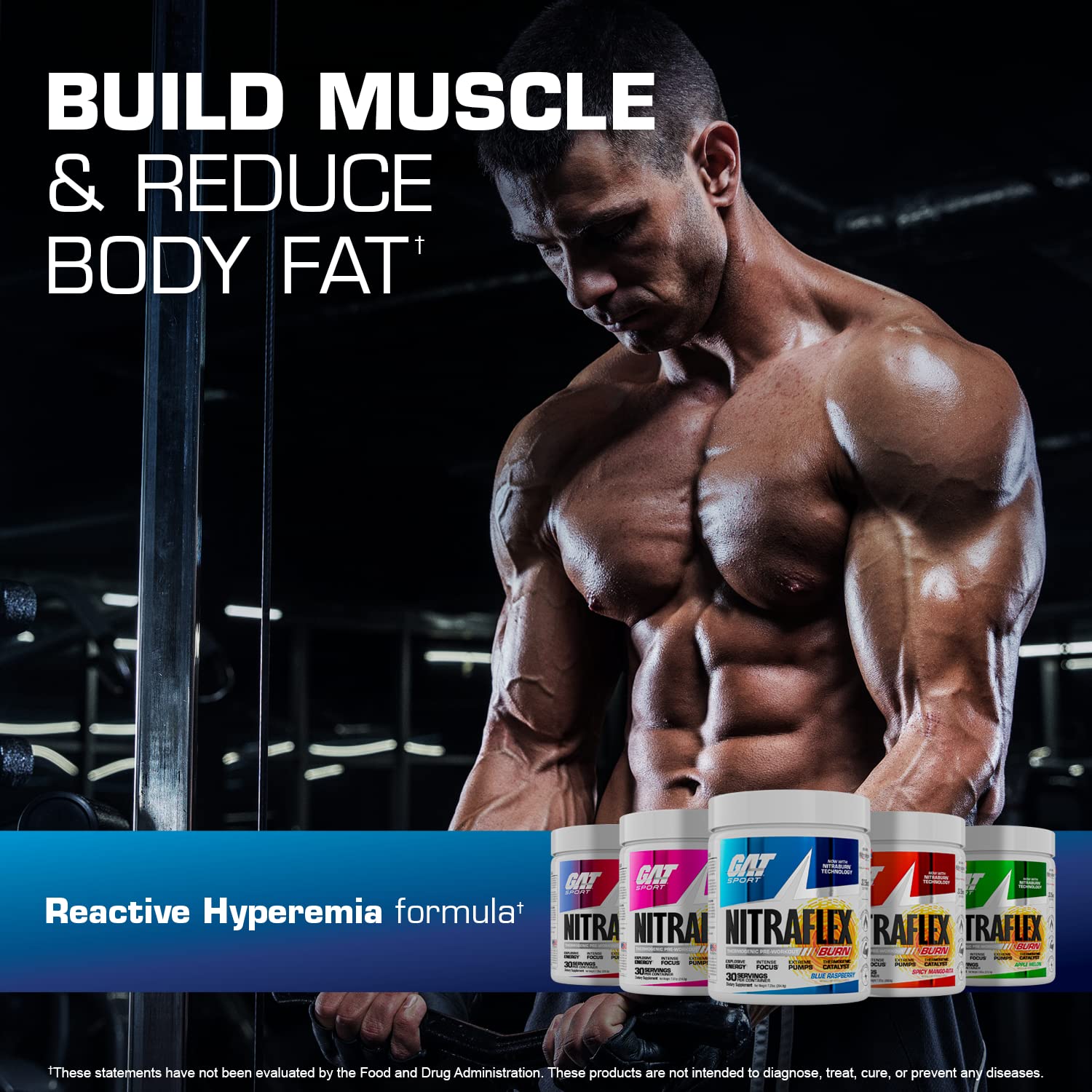 GAT SPORT NITRAFLEX Burn, Pre Workout Thermogenic Powder, Tropic Thunderburst, 30 Servings