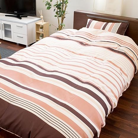 Amazon 布団カバー セミダブル 3点セット 洋式 ボーダー ブラウン 掛け布団カバー ボックスシーツ セミダブルロング 枕カバー 43 63cm用 布団カバーセット 寝具カバーセット オンライン通販