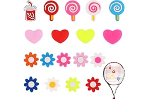 Gosknor 18pcs Tennis Racket Vibration Dampeners, Silicone Cute Shock Absorbers with Heart Sunflower Designs String Vibration 
