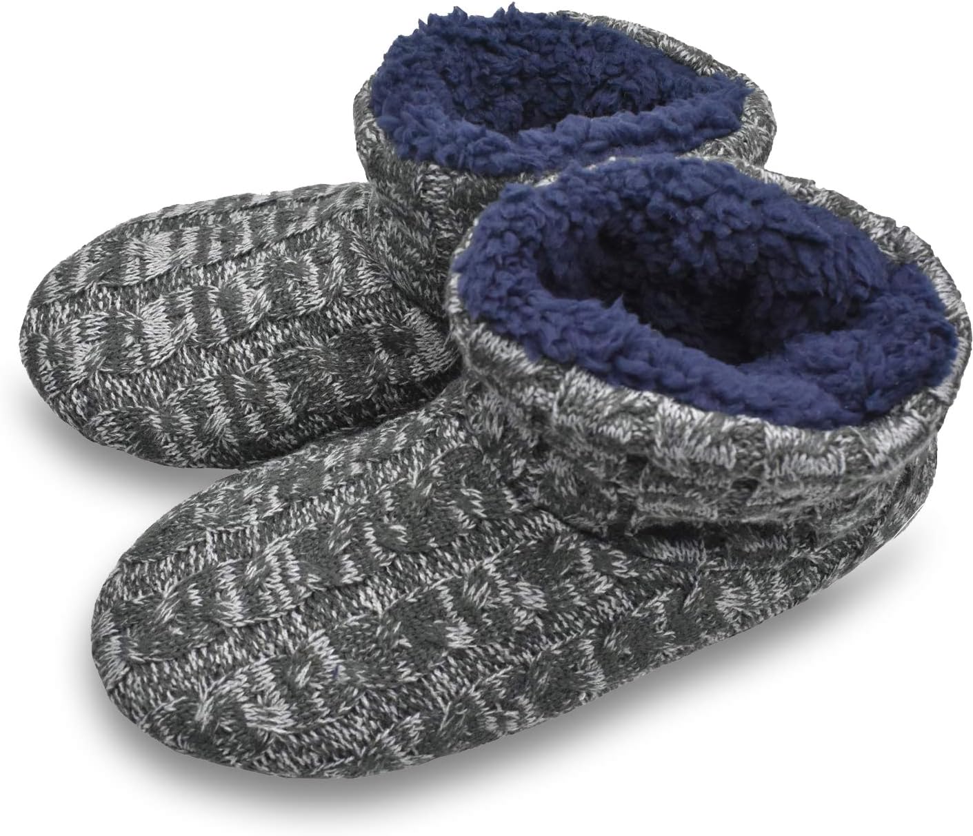 Knit Rock Wool Warm Men Indoor Pull on Cozy Memory Foam Slipper Boots Soft Rubber Sole