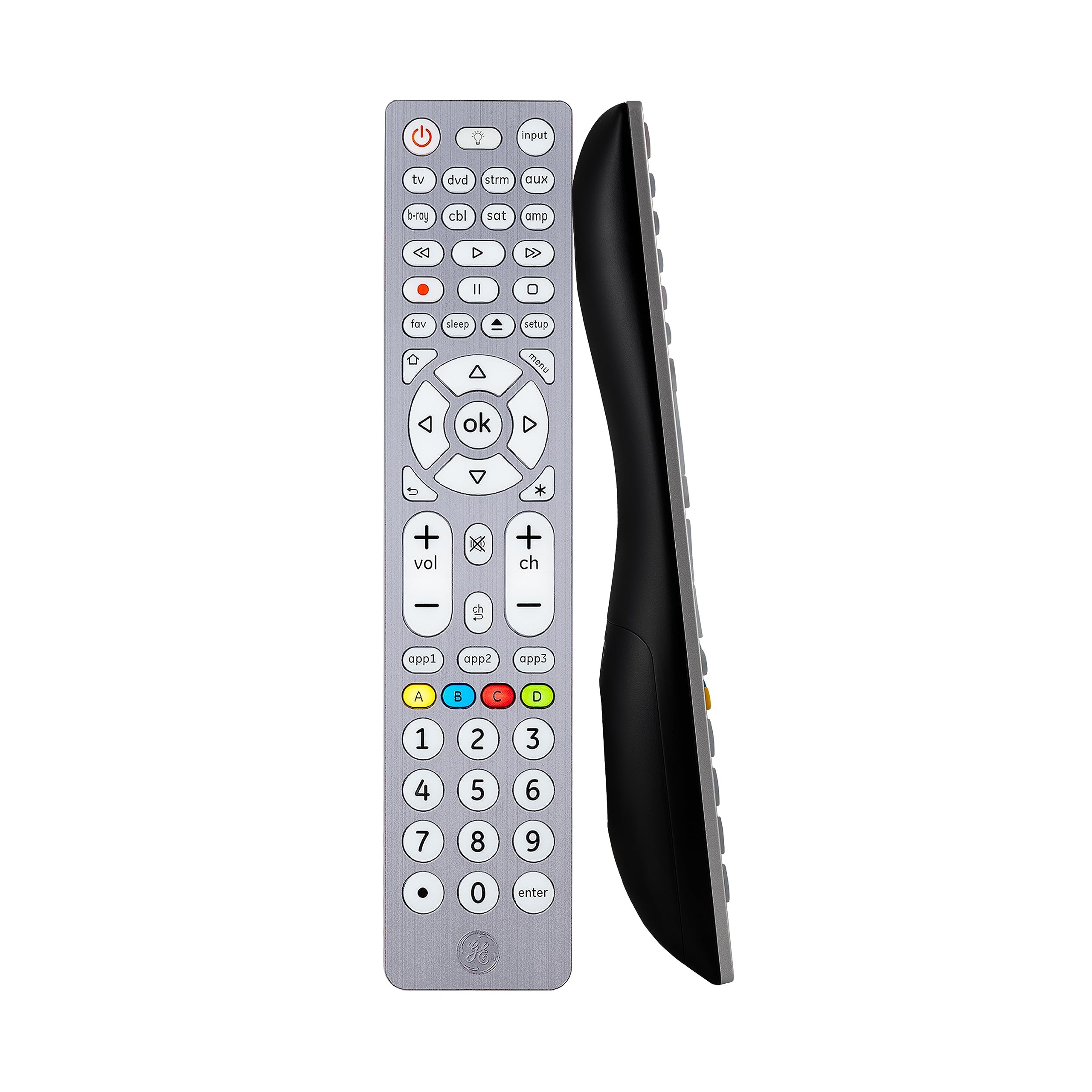 GE Backlit Buttons Universal Remote Control, Samsung TV Remote Control Replacement, Samsung Remote Control for Smart TV, Roku Remote Replacement, Vizio, LG TV, Sony, Apple TV, 8-Device, Silver, 47508