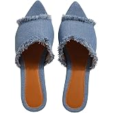 Verdusa Women's Pointed Toe Denim Sandals Open Toess Slip On Mules