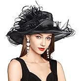 2025 Kentucky Derby Hat for Women Ladies, Organza Veil Feather Fascinator for Tea Party Church UV Protection Sun Hat