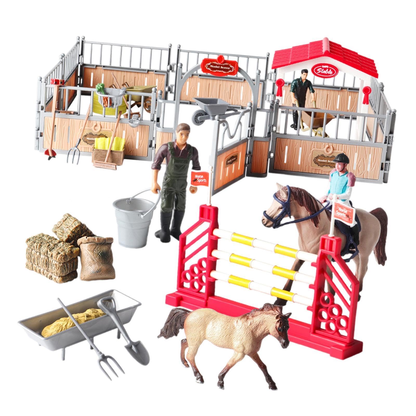Baoblaze Horse Stable Playset Horse Club Set Toy Farm Animals Toy Realistic Pretend Play for Kids Boys and Girls Party Supplies Gifts