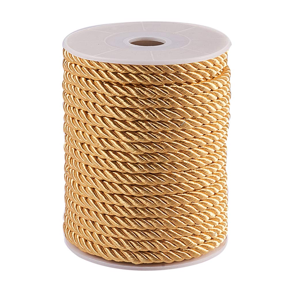 PH PandaHall 18 Yards Decorative Twisted Cord, Twisted Cord Macrame Cord 5mm Gold Piping Cords Curtain String Satin Golden Rope for Curtain Tieback Gift Bags Rope Handles Handbags Handles Craft Making