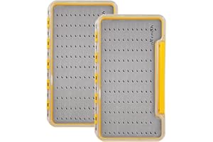 2pack Waterproof Fly Fishing Boxes Supper Slim Clear Plastic Lid Easy Grip Foam Fishing Tackle Storage(YELLOW L)