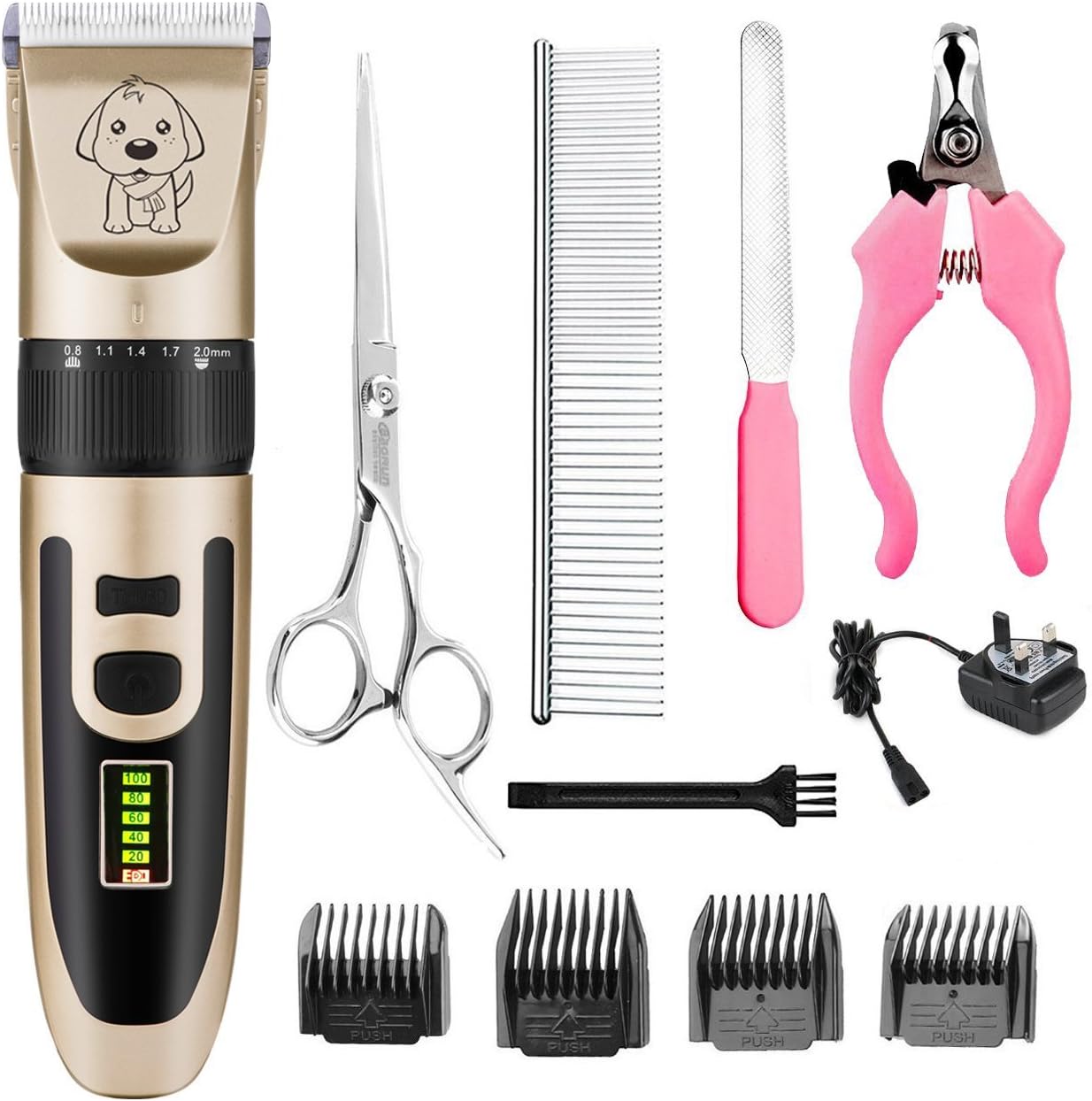 Pet Grooming Clippers,Minve Rechargeable&Low Noise& Electric Pet Hair Trimming Clippers Set (Gold)