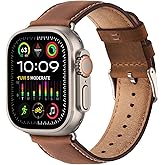 SUNFWR Leather Bands Compatible with Apple Watch Band 49mm 45mm 44mm 42mm for Men Women, Genuine Leather Replacement Strap for iWatch Ultra 2, Ultra, SE2, SE, Series 9 8 7 6 5 4 3 2 1 (Red