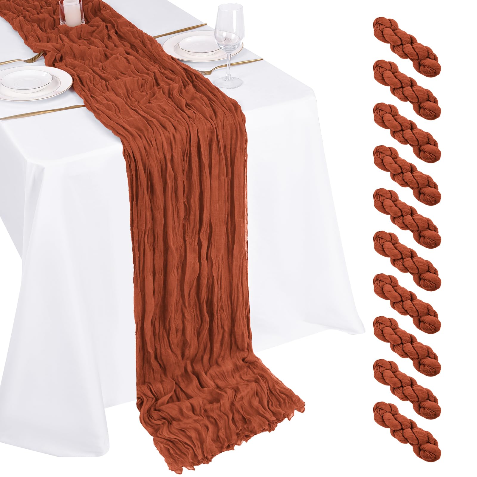 Photo 1 of 10 Pack Terracotta Cheesecloth Table Runner 17x108 Inch Boho Gauze Cheese Cloth Table Runners for Wedding Party Baby Shower Birthday Home Decor