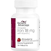 Bariatric Advantage Iron 18 mg with Vitamin C Chewable - Ferronyl Carbonyl Iron - Gentle on Stomach - Strawberry - 30 Count