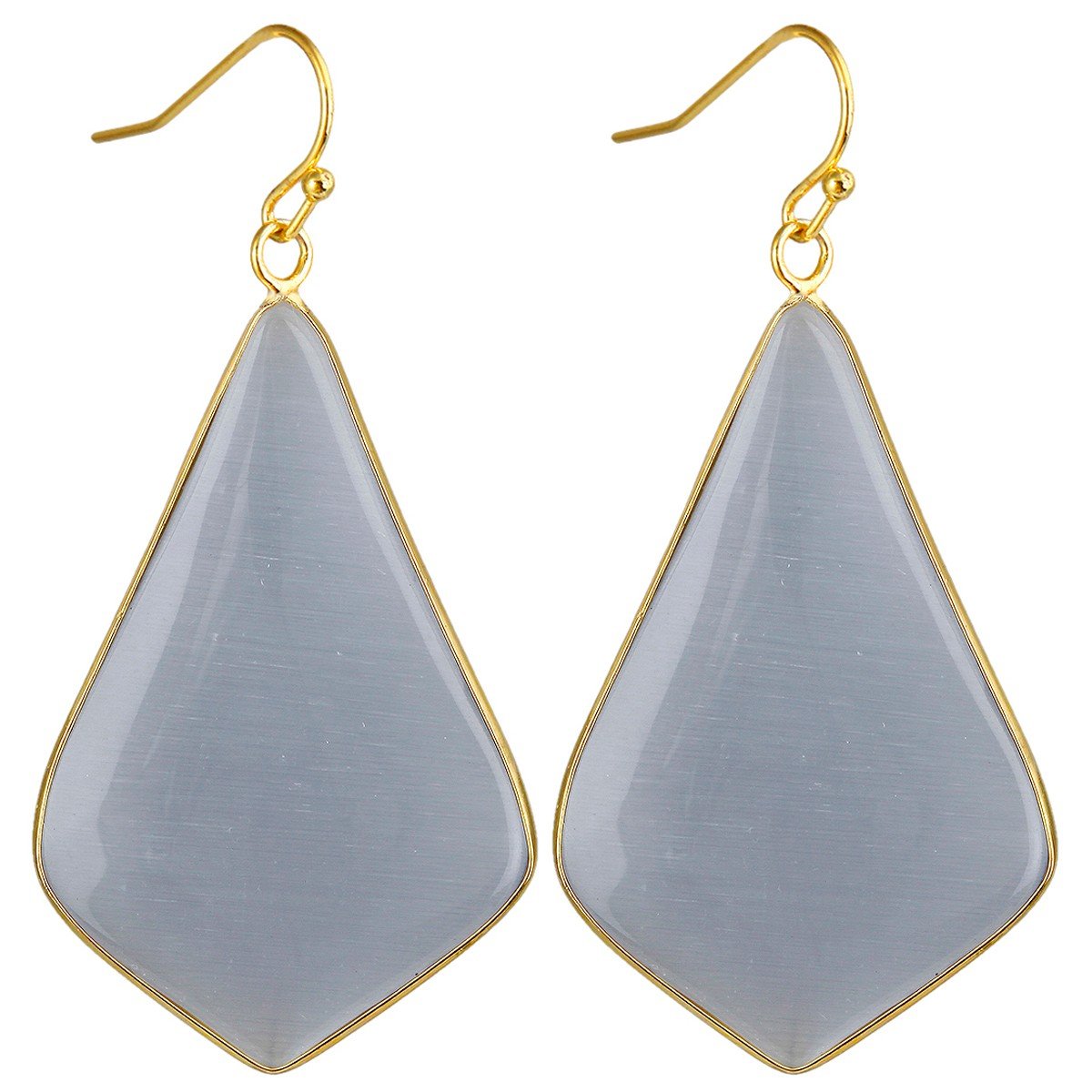 mookaitedecor Grey Cats Eye Stone Dangle Drop Earrings for Women, Grey Stone Gold Plated Healing Crystal Earrings Teardrop Water Drop