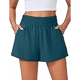 PINSPARK Womens High Waisted Running Shorts, Lightweight Breathable Quick Dry Stretch Linerless Athletic Shorts with Pockets