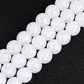 GEM-Inside Genuine Natural White Crackle Rock Quartz Gemstone Loose Beads 16mm Round AAA Grade Crystal Energy Stone Power for Jewelry Making 15"