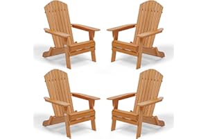 VINGLI Folding Adirondack Chairs Set of 4, Wood Adirondack Chair for Outdoor, Foldable Fire Pit Chairs for Patio, BBQ, Porch, Yard, Pool