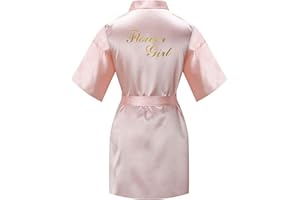 SEALINF Flower Girl's Bridesmaid Pure-colored Robe with Gold Glitter for Bridal Party Wedding Getting Ready