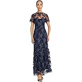 Maggy London Womens Womens Lace Maxi Dress with Embroidered Details Trumpet Silhouette V-Back - Wedding Guest Dresses