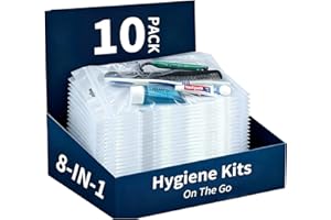 10 Pack Travel Hygiene Kits, 8-in-1 Personal Toiletry Kit -Toothbrush, Toothpaste, Comb, Flossers, Shampoo, Soap, Razor & Sha