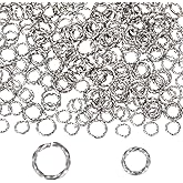 Beebeecraft 1 Box 300Pcs 2 Size Twisted Jump Rings Stainless Steel Open Single Loop Small Circle Frames Key Chain Links Connector Rings for Bracelet Necklace Jewelry Making 6.5/8mm