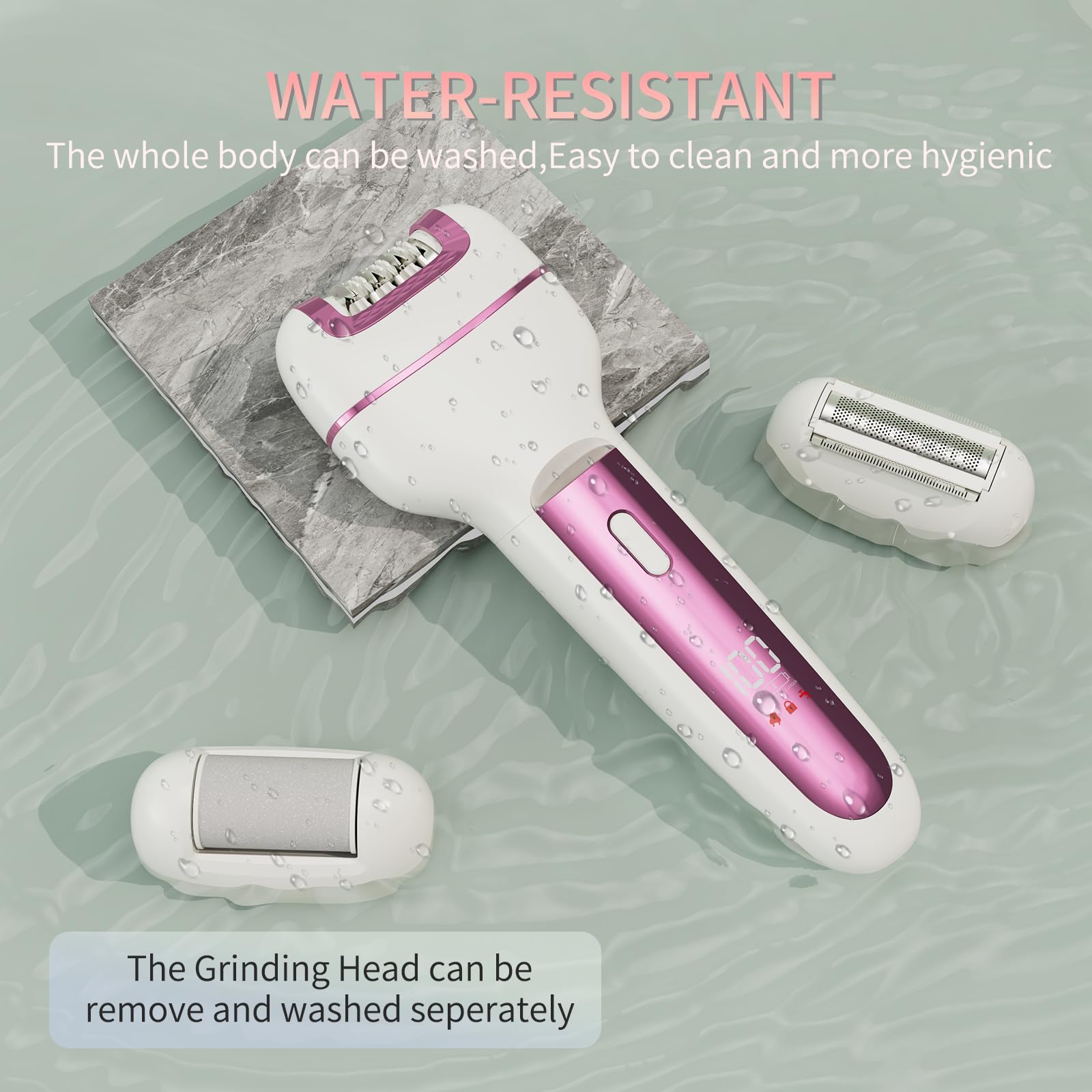 Epilator for Women 3-in-1 Epilator, Body Hair Removal Device,Wet/Dry, Waterproof, Cordless Rechargeable Electric Trimmer & Shaver & Callus Remover for Women & Men 606 Pink