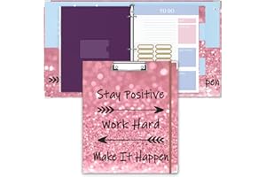 ZAXMEY 3 Ring Binder, 1 Inches Round Ring Binder with Clipboard, Dividers Tabs, PVC Zipper Bag Sleeves & to Do List Planners for Women, Men, School, Office Supplies, Work Hard