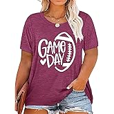 Plus Size Game Day Football Shirt Women Football Season Tshirt Sunday Funday Graphic Tee Casual Short Sleeve Tops