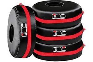 LOMGDOVC 4 Pack Polyester Tire Covers, Waterproof Dustproof Wheel Storage Bags with Handle, Protective Spare Tire Cover & Org