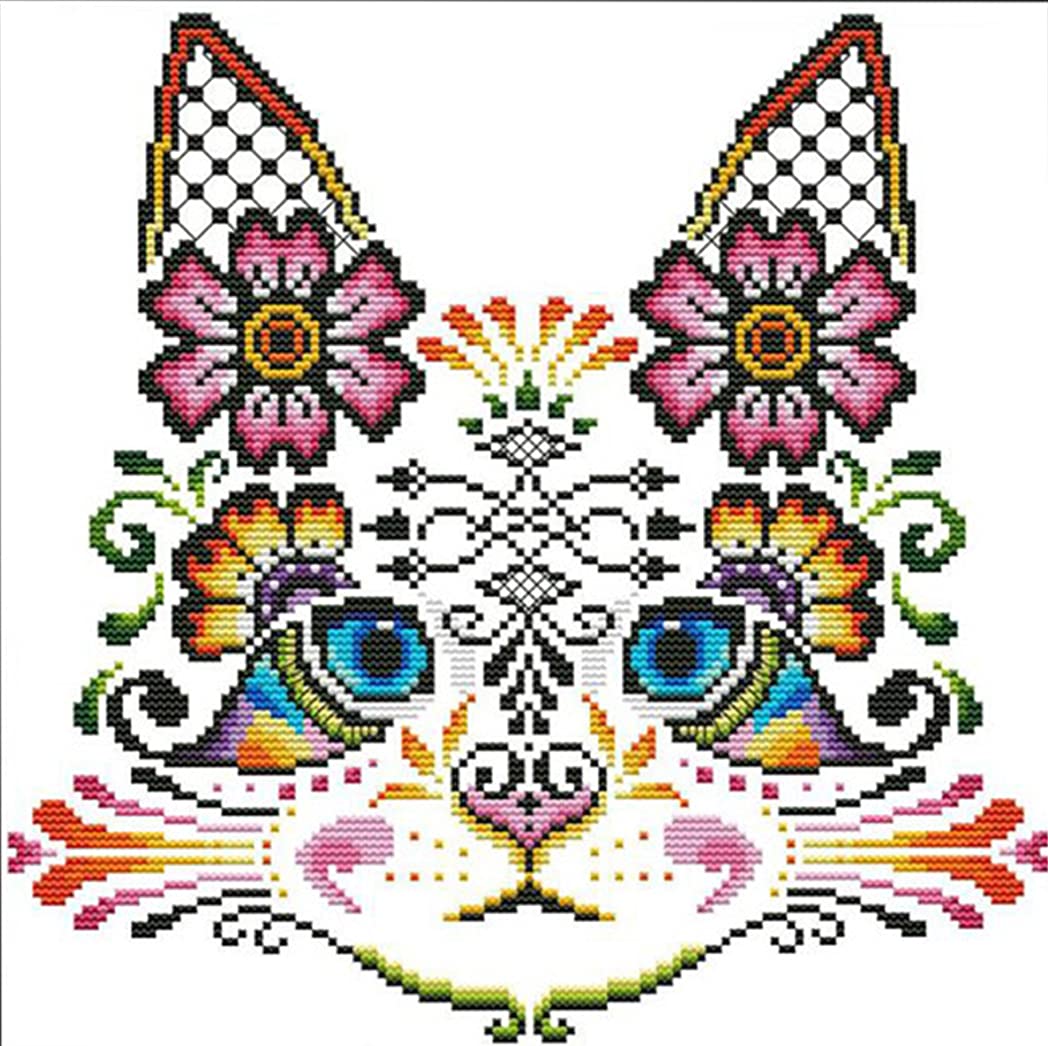 cukol cukol Cross Stitch Kits for Adults - 14x14 in Easy Washable Pre Printed Cat & Flower Pattern, Advanced 11CT Stamped Beginner Embroidery Fabric, Fit for DIY Home Decor, Mum Gifts & Stress Relief