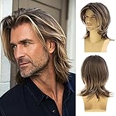 Sallcks Mens Blonde Brown Long Straight Synthetic Natural Looking Costume Cosplay Hair Wig