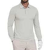 DOWMQ Mens Long Sleeve Polo Shirts Lightweight Quick Dry Golf Shirts Sun Protection Casual Collard Shirt Button Polo Tee