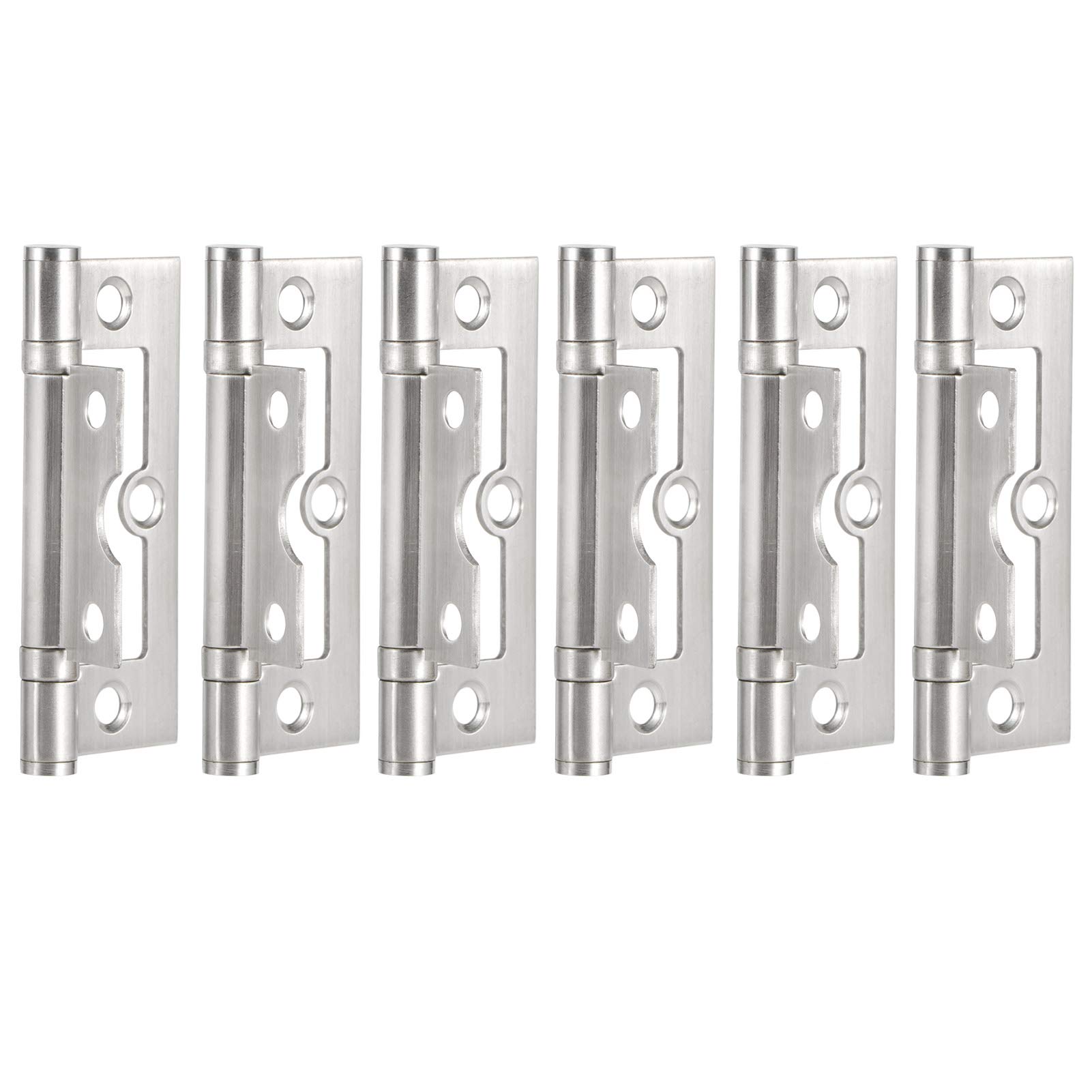 Hililand 6PCS 8x3.3cm / 3.1x1.3in Flush Door Hinges 360 Degree Rotatable Flat Open Hinge Non Mortise Hinges Furniture Accessories for Heavy Door