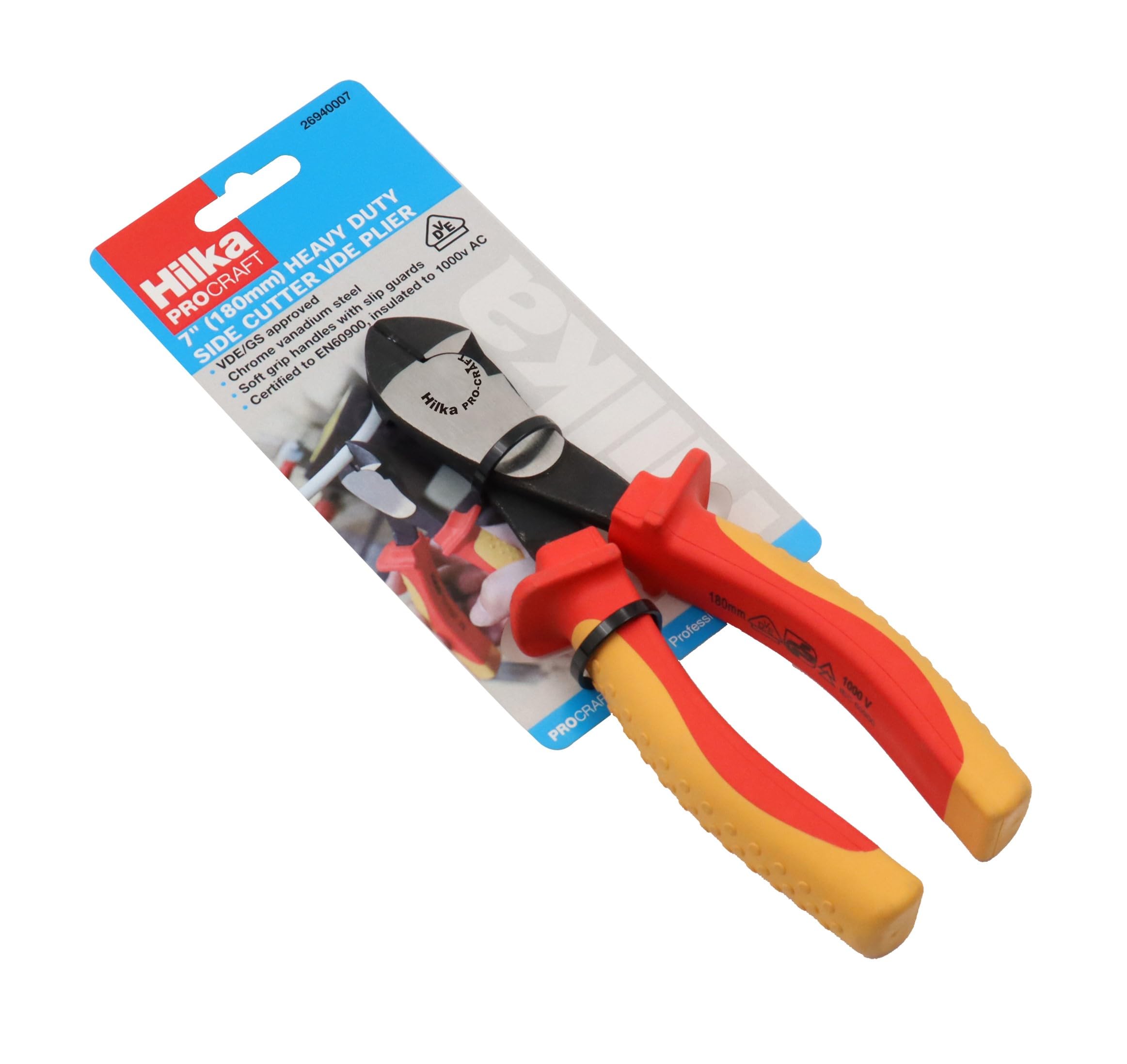 Hilka 26940007 7" (180mm) Heavy Duty Side Cutters VDE Pliers