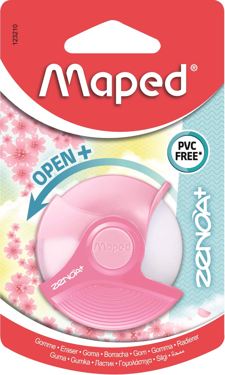 Maped - Zenoa Plus Eraser - Round White Eraser with Protective Case 180° Rotatable - Phthalate Free - PVC Free - Pastel Pink
