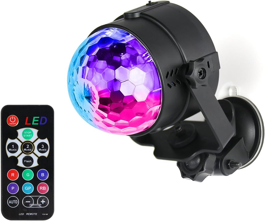 LED Disco Party Lights Sound Activated Strobe Light Effect 7 Colors Stage Lights with Remote, Bracket with Suction Cup, Built-in Rechargable Battery for Dance Birthday Home Parties DJ Karaoke Xmas